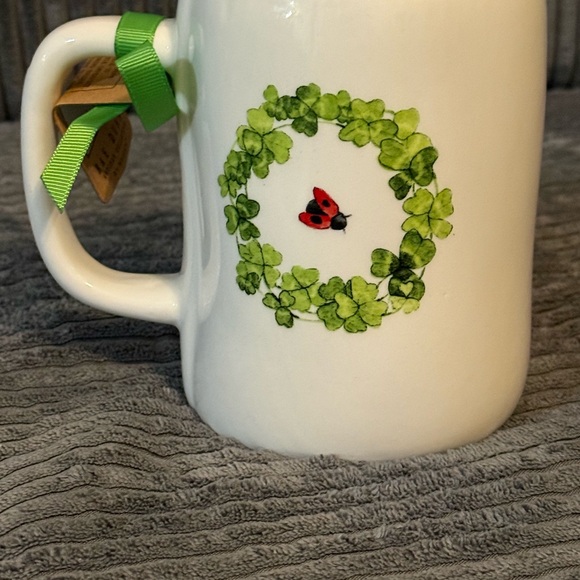 Rae Dunn White Mug with Green 'Lucky Me' Design - Picture 3 of 9